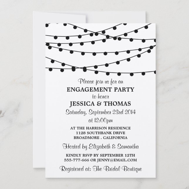 String Lights On Rustic Kraft Engagement Party Invitation (Front)