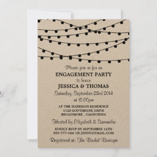 String Lights On Rustic Kraft Engagement Party Invitation