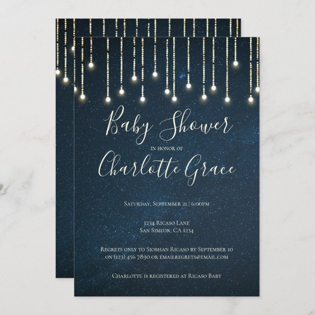 String Lights On Starry Sky Baby Shower (unisex) Invitation (Front/Back)
