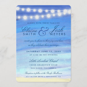 String lights on the water invitation