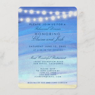 String lights on the water Rehearsal Dinner Invitation