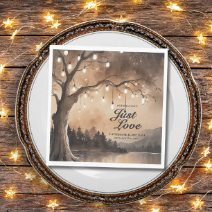 String Lights On Tree Romantic Country Wedding  Napkin