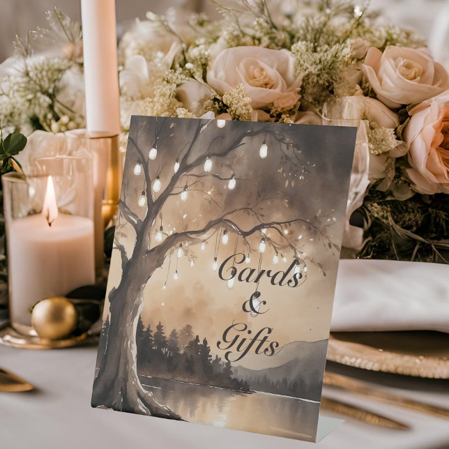 String Lights On Tree Romantic Country Wedding  Pedestal Sign (Creator Uploaded)
