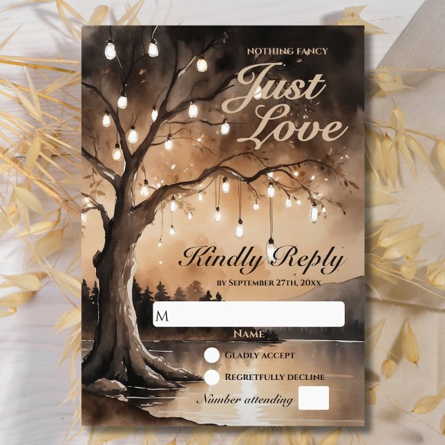 String Lights On Tree Romantic Country Wedding  RSVP Card (Creator Uploaded)