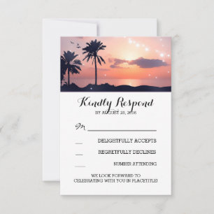 string lights palm beach sunset wedding RSVP cards