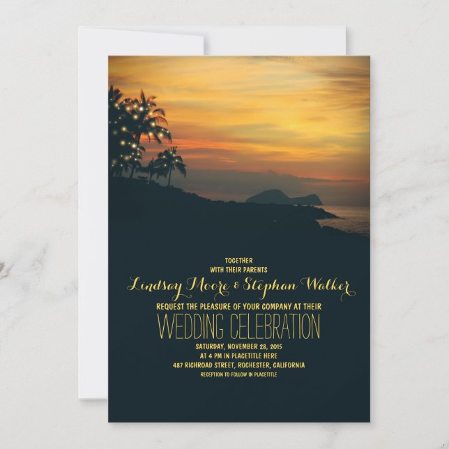 string lights palm beach wedding invitation (Front)