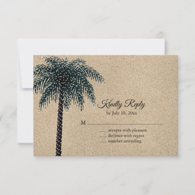 String Lights Palm Tree RSVP Beach Sand Card (Front)