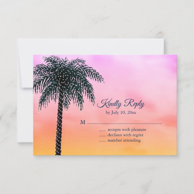 String Lights Palm Tree Sunrise RSVP (Front)