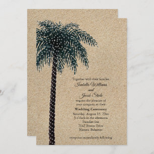 String Lights Palm Tree Wedding Invite Beach Sand