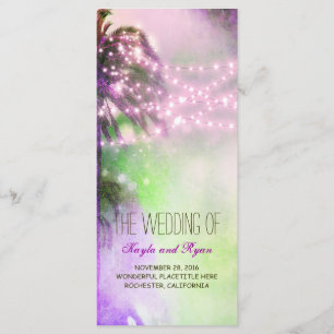 String Lights Palms Beach Purple Wedding Programs Programme