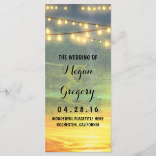 String Lights Palms Beach Sunset Wedding Programs Programme