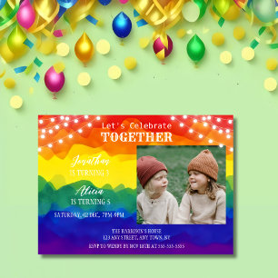 String Lights Photo Colourful Joint Birthday  Invitation
