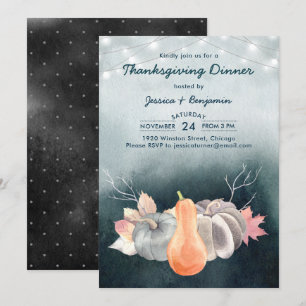 String Lights Pumpkin Harvest Thanksgiving Dinner Invitation