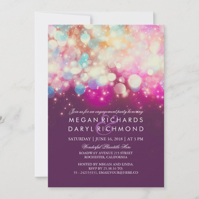 String Lights Purple Engagement Party Invitation (Front)
