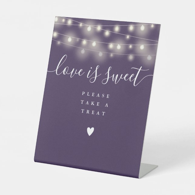 String Lights Purple Love Is Sweet Favour  Pedestal Sign (Front)