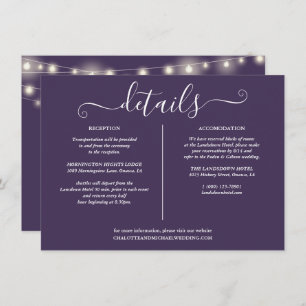 String Lights Purple Wedding Details Info Invitation