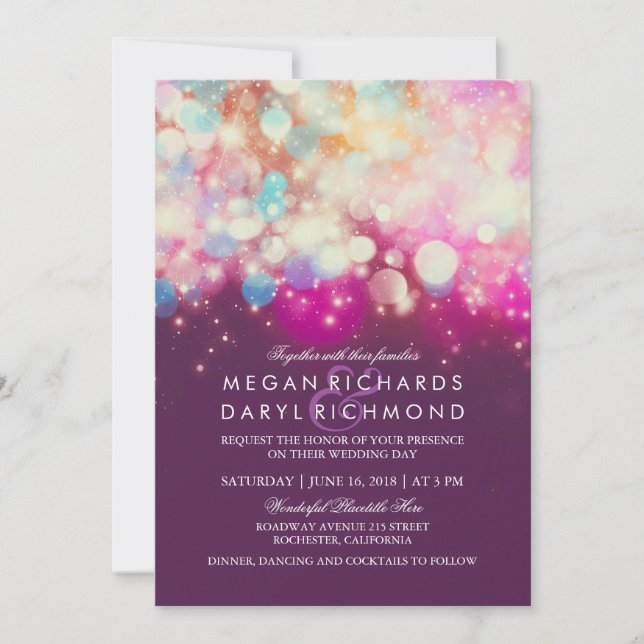 String Lights Purple Wedding Invitation (Front)