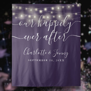 String Lights Purple Wedding Photo Backdrop Tapestry