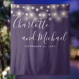 String Lights Purple Wedding Photo Backdrop Tapestry