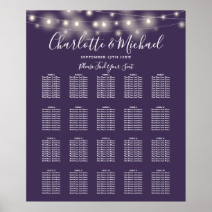 String Lights Purple Wedding Seating Chart