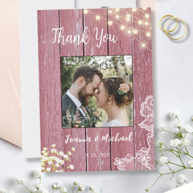 String Lights Purple Wood & Lace Wedding Thank You (Creator Uploaded)