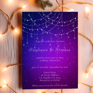String Lights QR Code Purple Blue Wedding Invitation