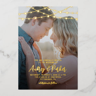 String Lights REAL FOIL Photo Wedding Invitation