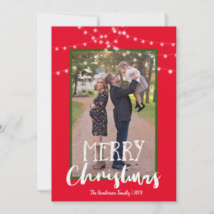 String Lights Red and Green Photo Merry Christmas Holiday Card