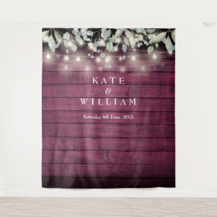 String Lights Red Wood Wedding Photo Backdrop Tapestry