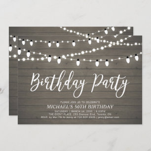String Lights   Rustic Adult 50th Birthday Party Invitation