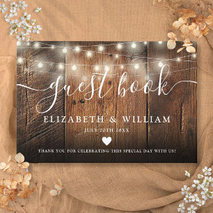 String Lights Rustic Barn Wood Wedding Guest Book