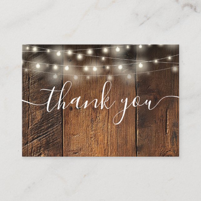 String Lights Rustic Barn Wood Wedding Thank You Place Card (Front)