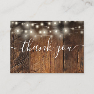 String Lights Rustic Barn Wood Wedding Thank You Place Card
