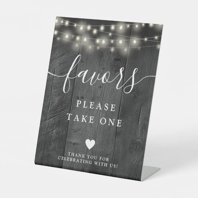 String Lights Rustic Black Barn Wood Favours Pedestal Sign (Front)