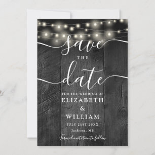String Lights Rustic Black Wood Barn Boho Wedding Save The Date