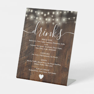 String Lights Rustic Boho Barn Wood Drinks Menu Pedestal Sign