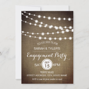 String Lights Rustic Burlap Engagement Party Invitation