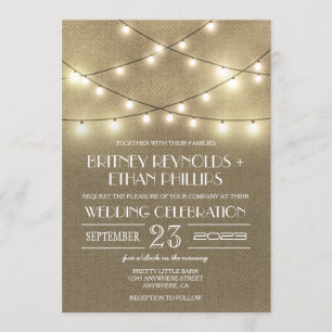 String Lights + Rustic Burlap Wedding Invitations