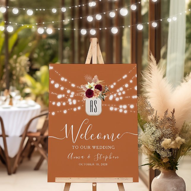 String Lights Rustic Burnt Orange Wedding Welcome Poster (Creator Uploaded)