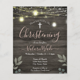 String Lights Rustic Christening Budget Flyer