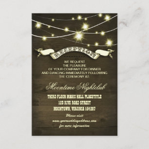 string lights rustic country reception cards