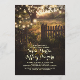 string lights rustic country rehearsal dinner invitation