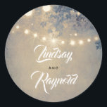 String Lights Rustic Country Wedding Classic Round Sticker<br><div class="desc">Rustic romantic wedding seals</div>