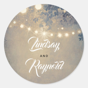 String Lights Rustic Country Wedding Classic Round Sticker