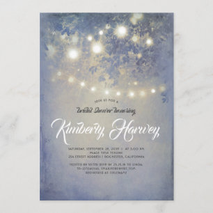 String Lights Rustic Dusty Blue Bridal Shower Invitation