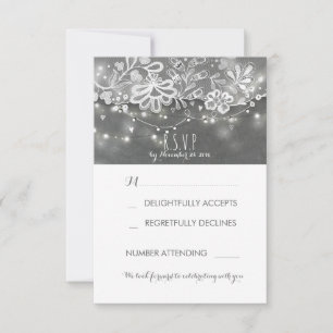 String Lights  Rustic Lace Chalk Wedding RSVP Card