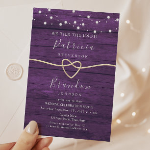 String Lights Rustic Purple Wedding Reception Invitation
