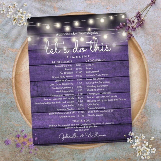 String Lights Rustic Purple Wood Wedding Timeline (String Lights Rustic Purple Wood Wedding Timeline)