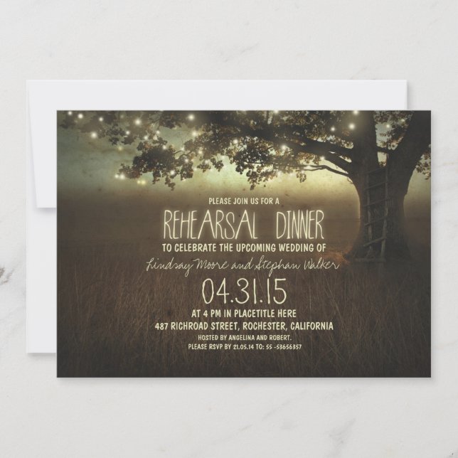 string lights rustic rehearsal dinner invitation (Front)