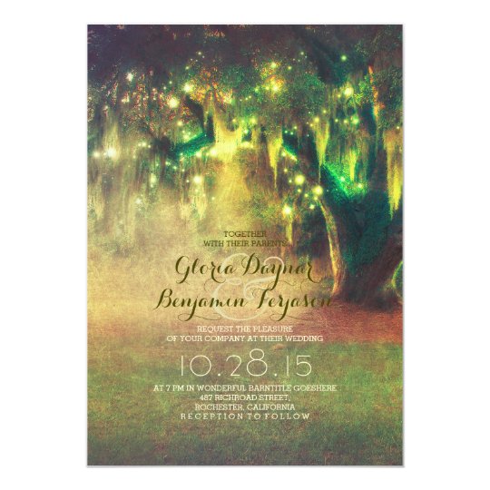 string lights rustic tree vintage wedding invites
